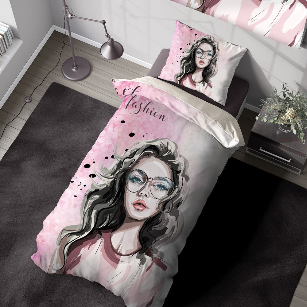 روتختی تکنفره دخترانه بزرگسال طرح مدلینگ مو مشکی SM-20201