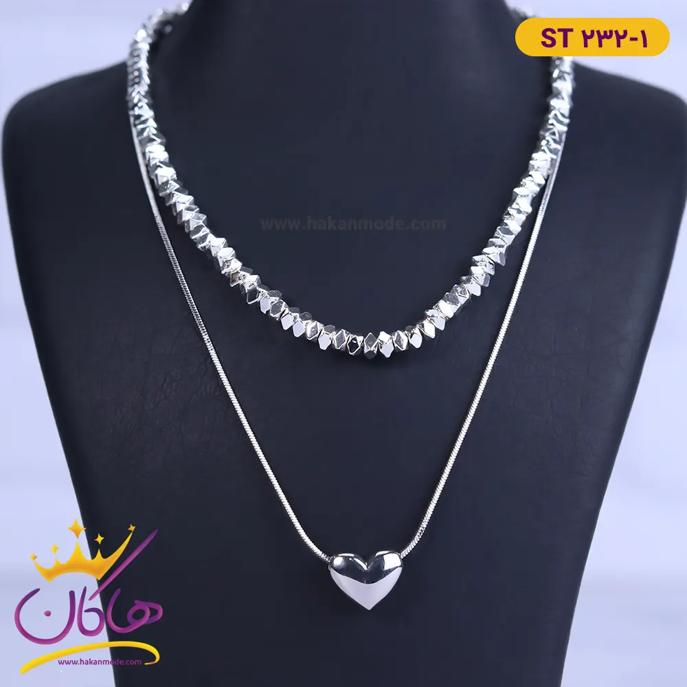 گردنبند استیل زنانه دو لایه قلبی st232 /1