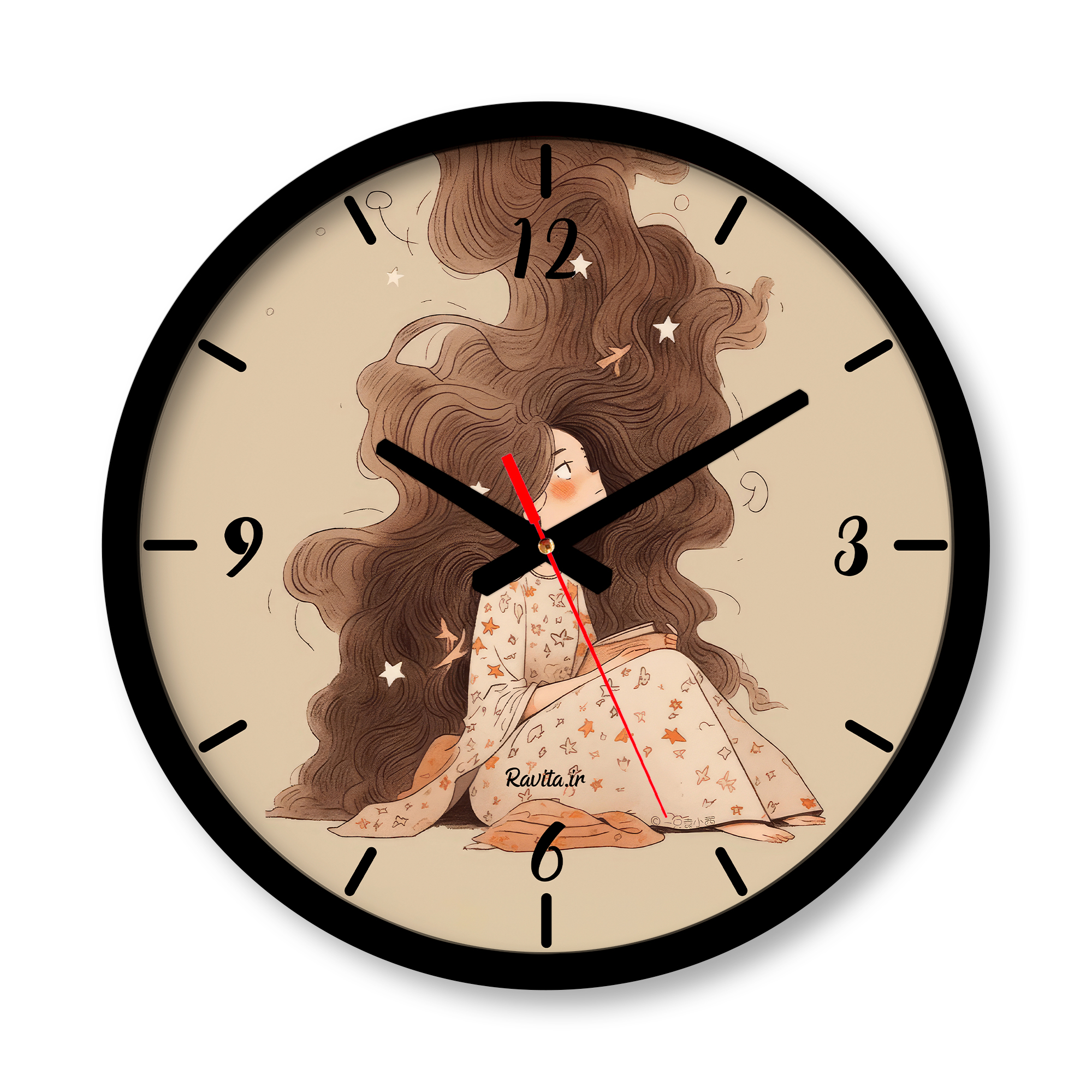 ساعت دیواری بزرگ راویتا طرح نقاشی دختر کد 3588