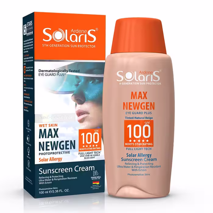 کرم ضد آفتاب رنگی آردن سولاریس SPF100 مدل Max Newgen مناسب پوست های حساس حجم 100 میلی لیتر