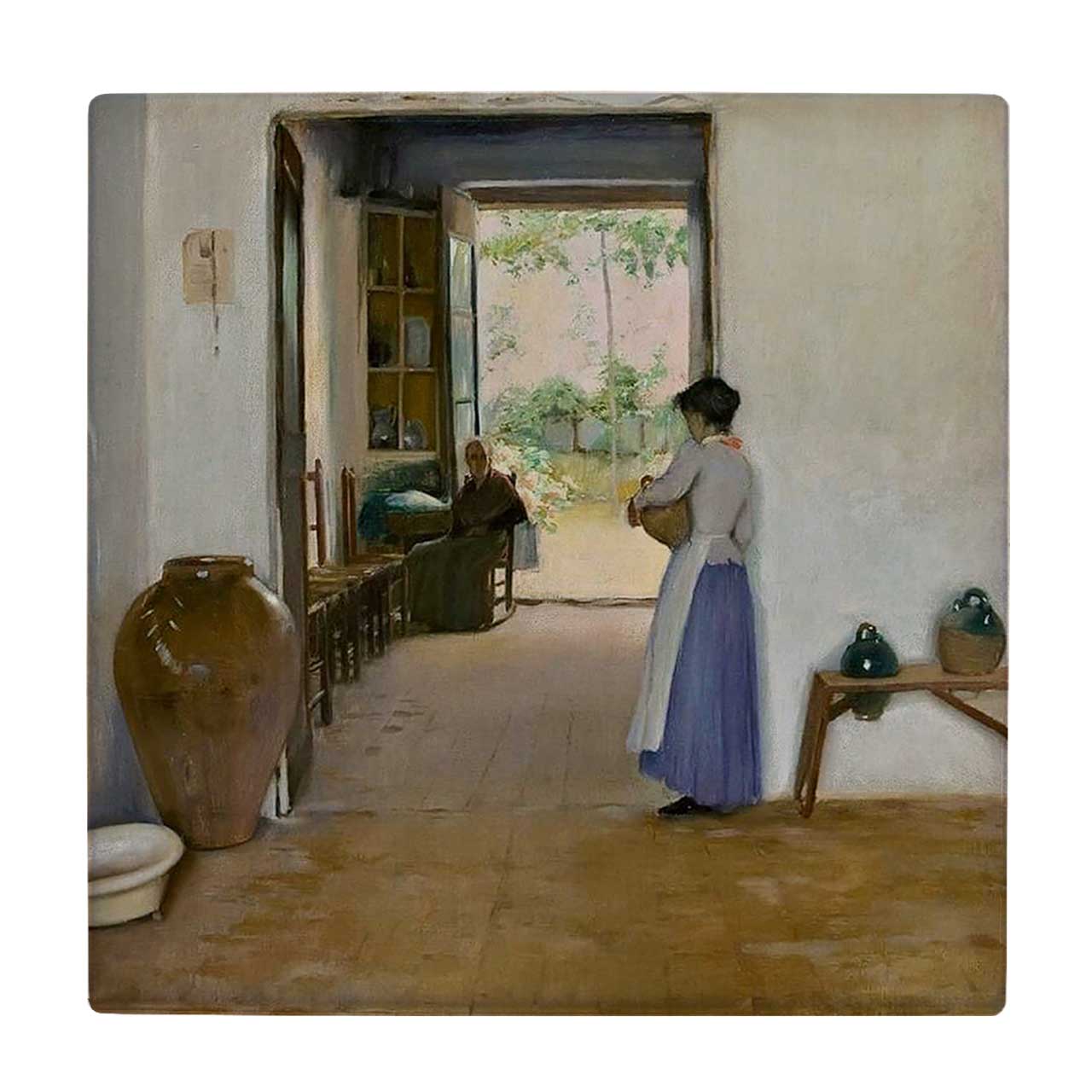 کاشی کارنیلا طرح نقاشی خدمتکار و کوزه های سفالی کد wkk1972