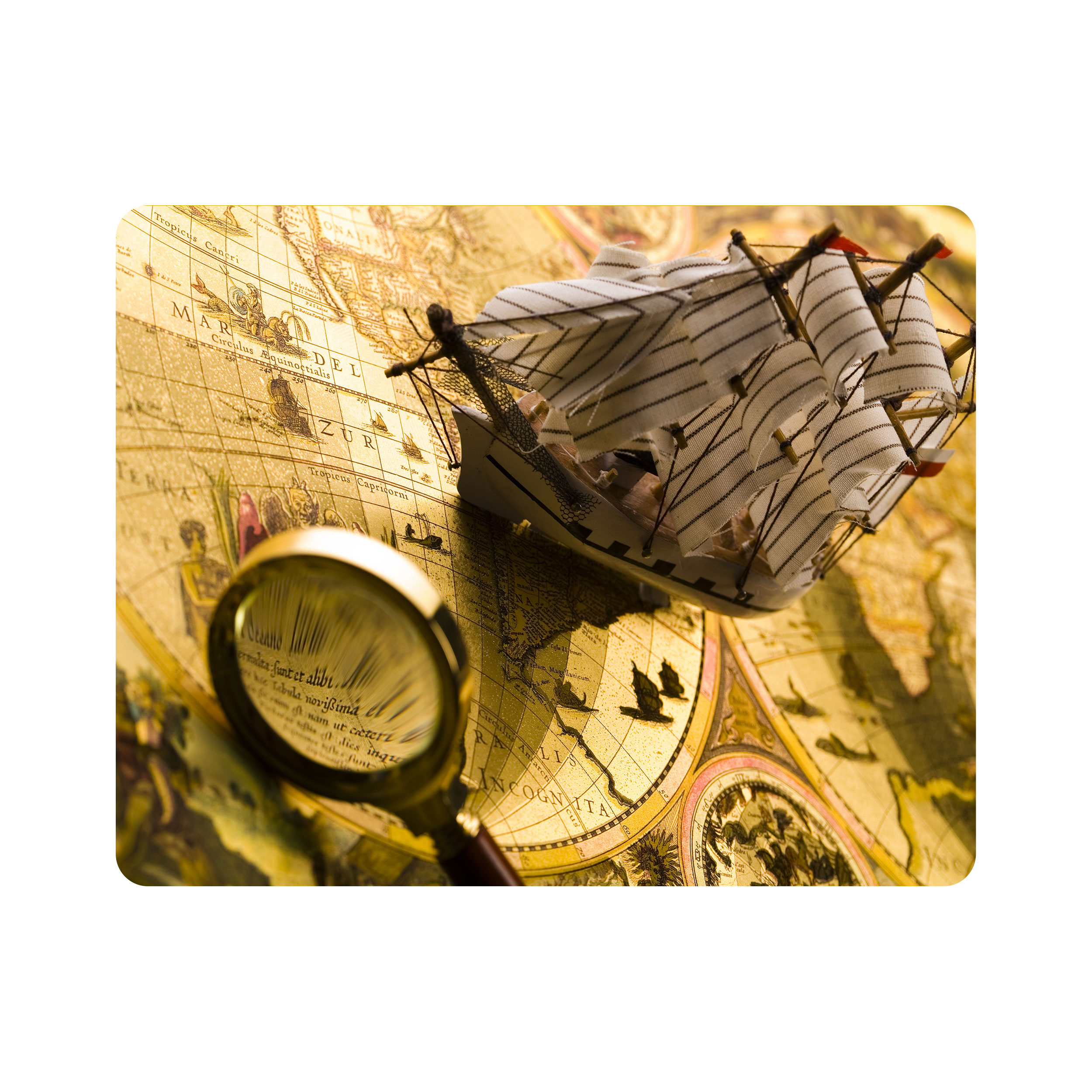 ماوس پد اطلس آبی طرح نقشه کشتی و ذره بین مدل T6808