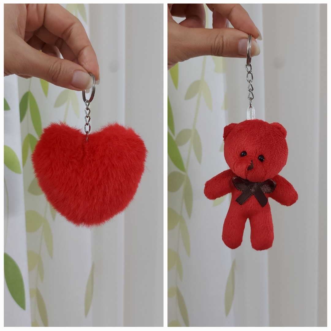 ست خرس و قلب قرمز آویزدار جنس درجه یک آویز کیف جاسوئیچی گیفت خرسی گیفت قلب گیفت قرمز
