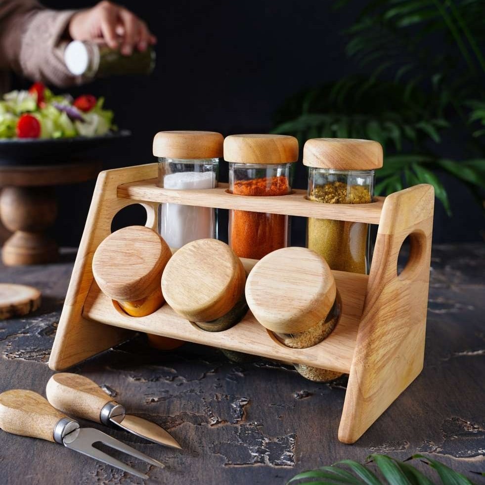 ست جا ادویه 6 تایی  کج چوبی یونیک