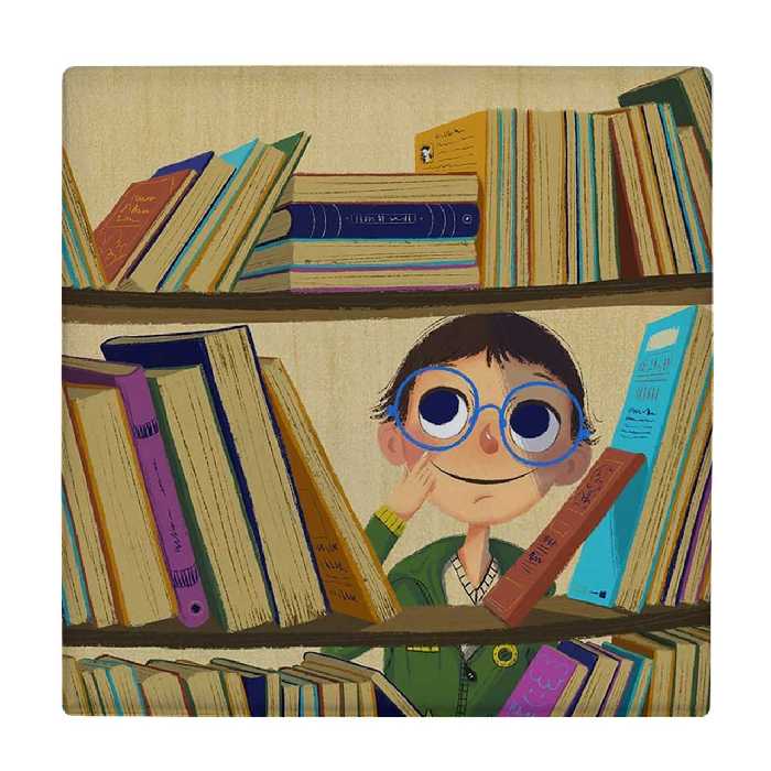  کاشی کارنیلا طرح نقاشی پسر بچه و کتابخانه کد wkk3323