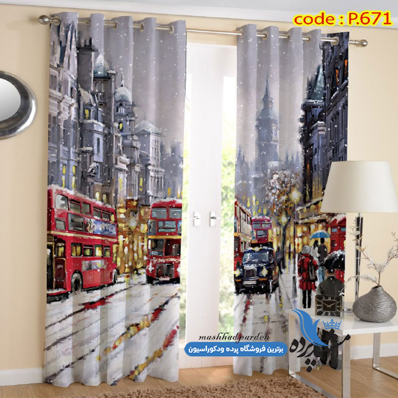 پرده پانچ منظره طرح آبرنگی کد p-671