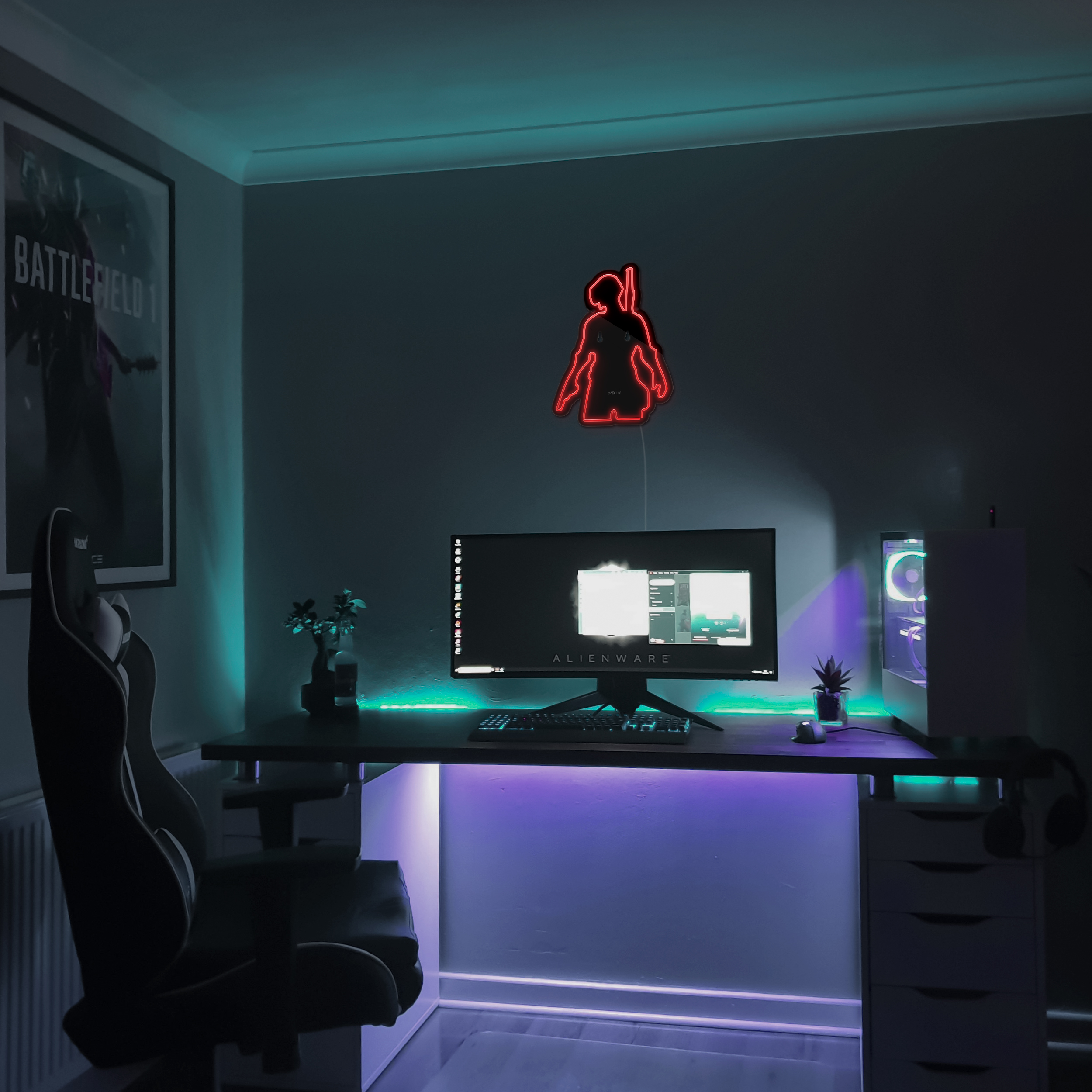 چراغ دیواری نئون دیزاین طرح Pubg-BL_RD