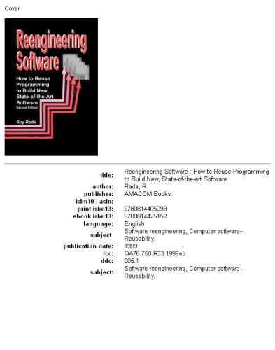 خرید و دانلود نسخه کامل کتاب Reengineering Software: How to Reuse Programming to Build New, State-of-the-Art Software