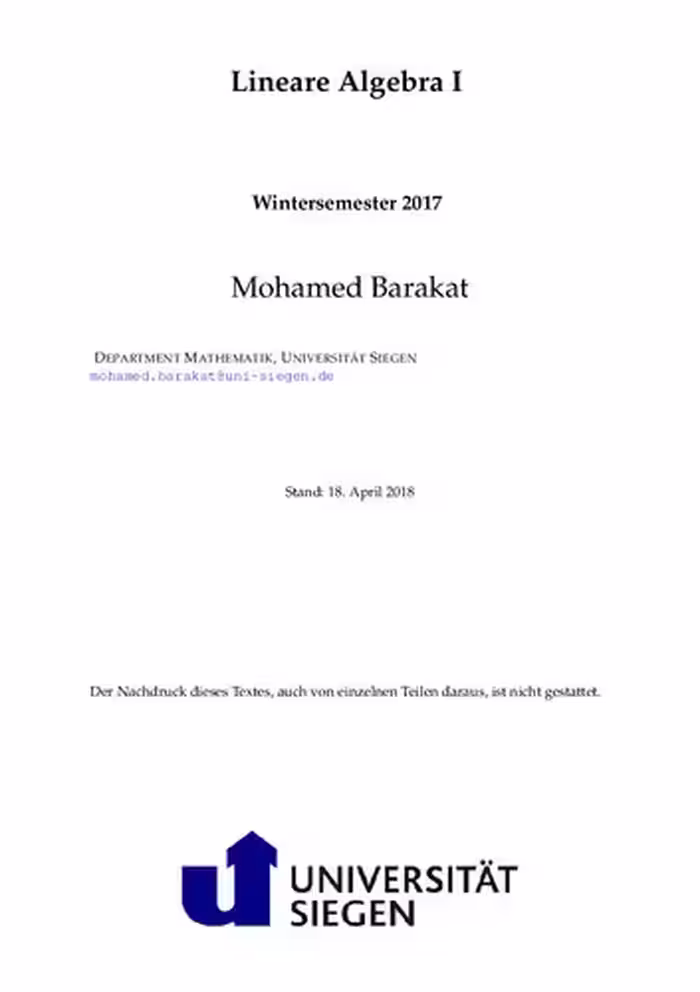 خرید و دانلود نسخه کامل کتاب Lineare Algebra I: Wintersemester 2017