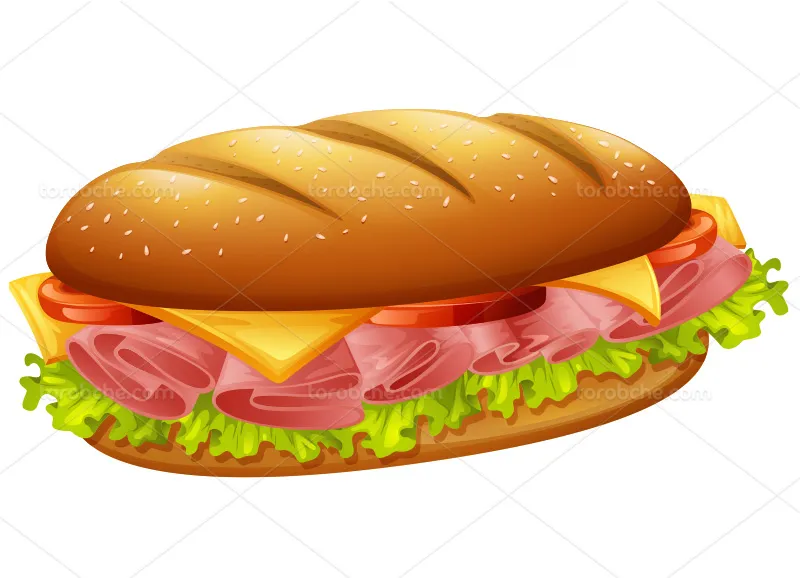 وکتور ساندویچ ژامبون با پنیر ورقه ای | گرافیک با طعم تربچه