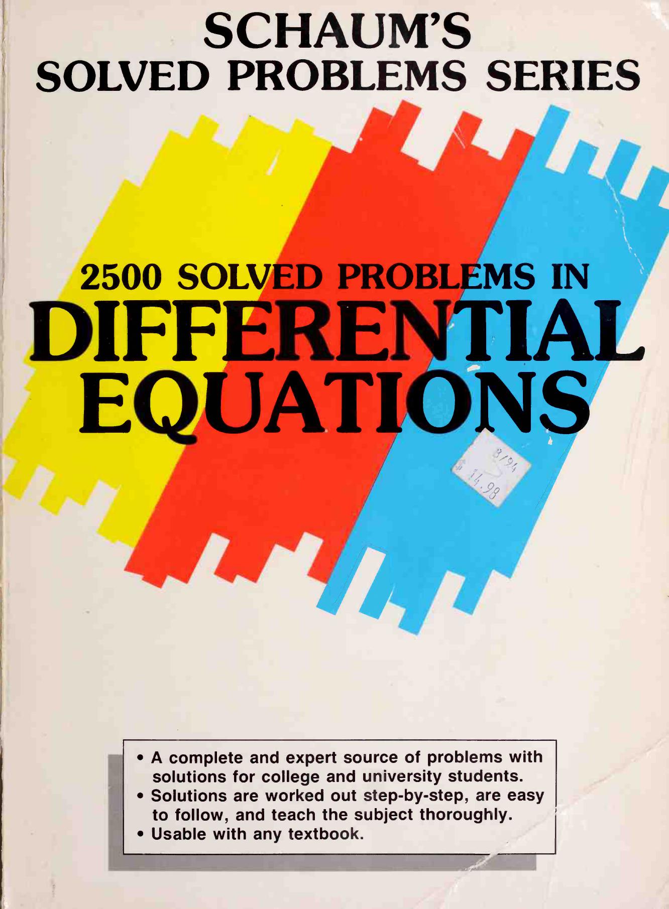 خرید و دانلود نسخه کامل کتاب 2500 Solved Problems in Differential Equations