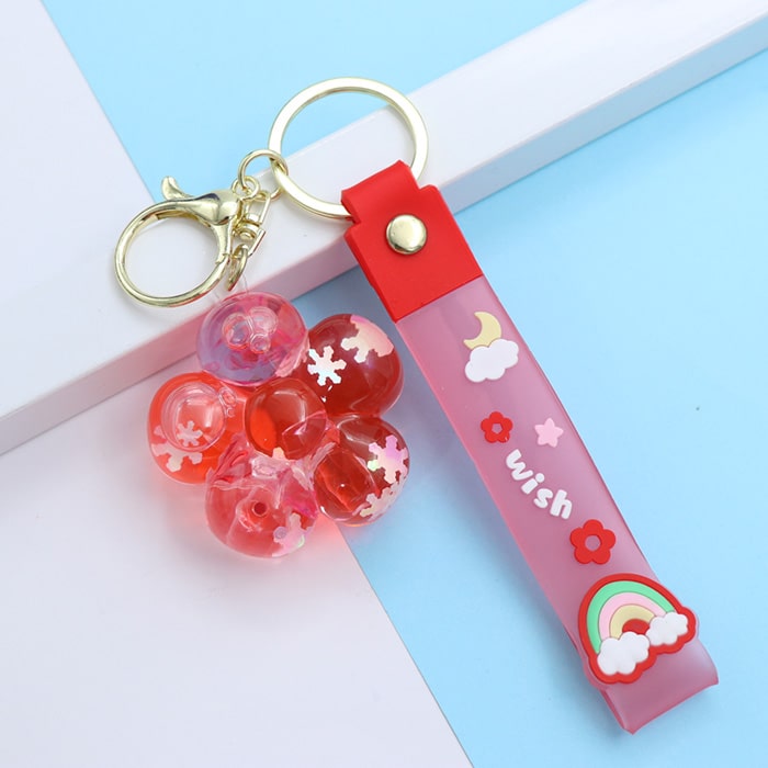 سرکلیدی شیشه ای آویز کیف آکواریومی گل قرمز 33854