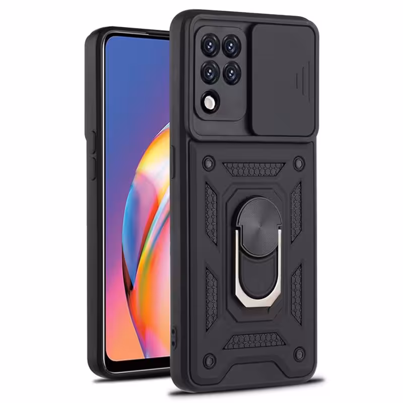 قاب اورجینال اسلاید آرمور مناسب برای گوشی Samsung Galaxy M62 / F62 طرح محافظ لنزدار کشویی مجهز به رینگ استندشو و مگنتی