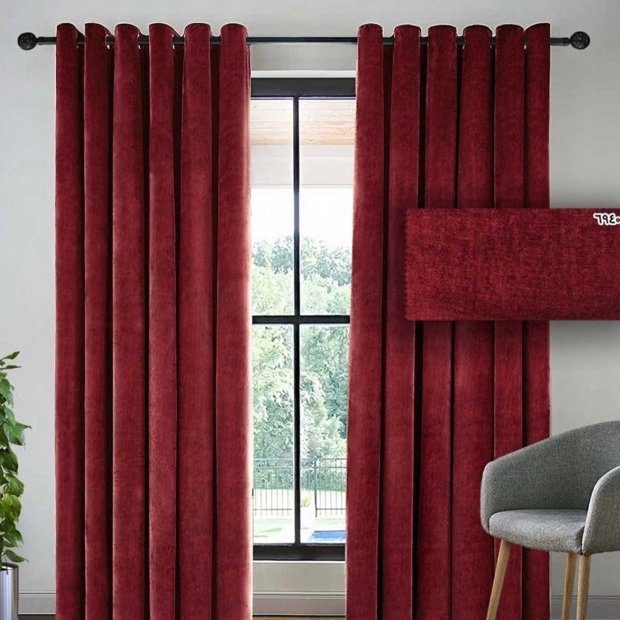 پرده مخمل شانل زرشکی عرض 140 در 280 