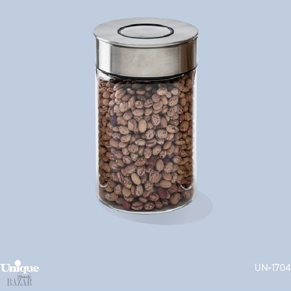 بانکه شیشه ای درب استیل 15 سانت یونیک کد 1704