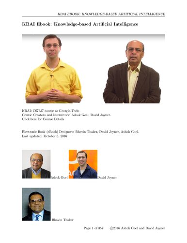 خرید و دانلود نسخه کامل کتاب Lecture Notes for CS 7637: Knowledge-Based Artificial Intelligence (KBAI) and Cognitive Systems