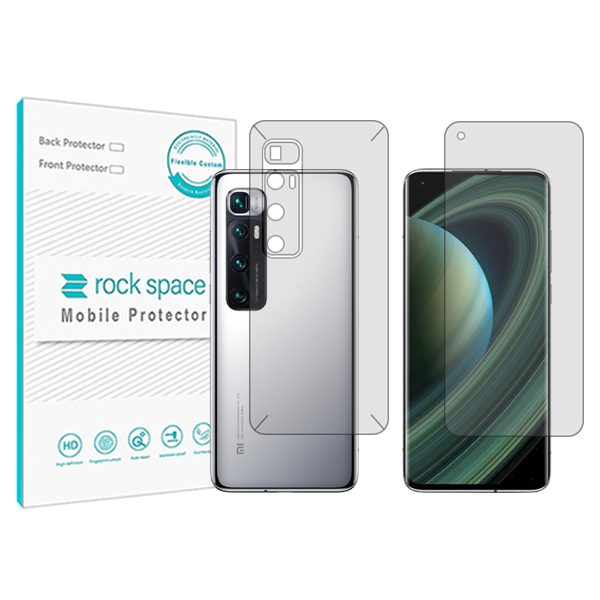 گلس محافظ صفحه نمایش و پشت گوشی شیائومی Mi 10 Ultra مدل نانو هیدروژل شفاف برند راک اسپیس کد SS