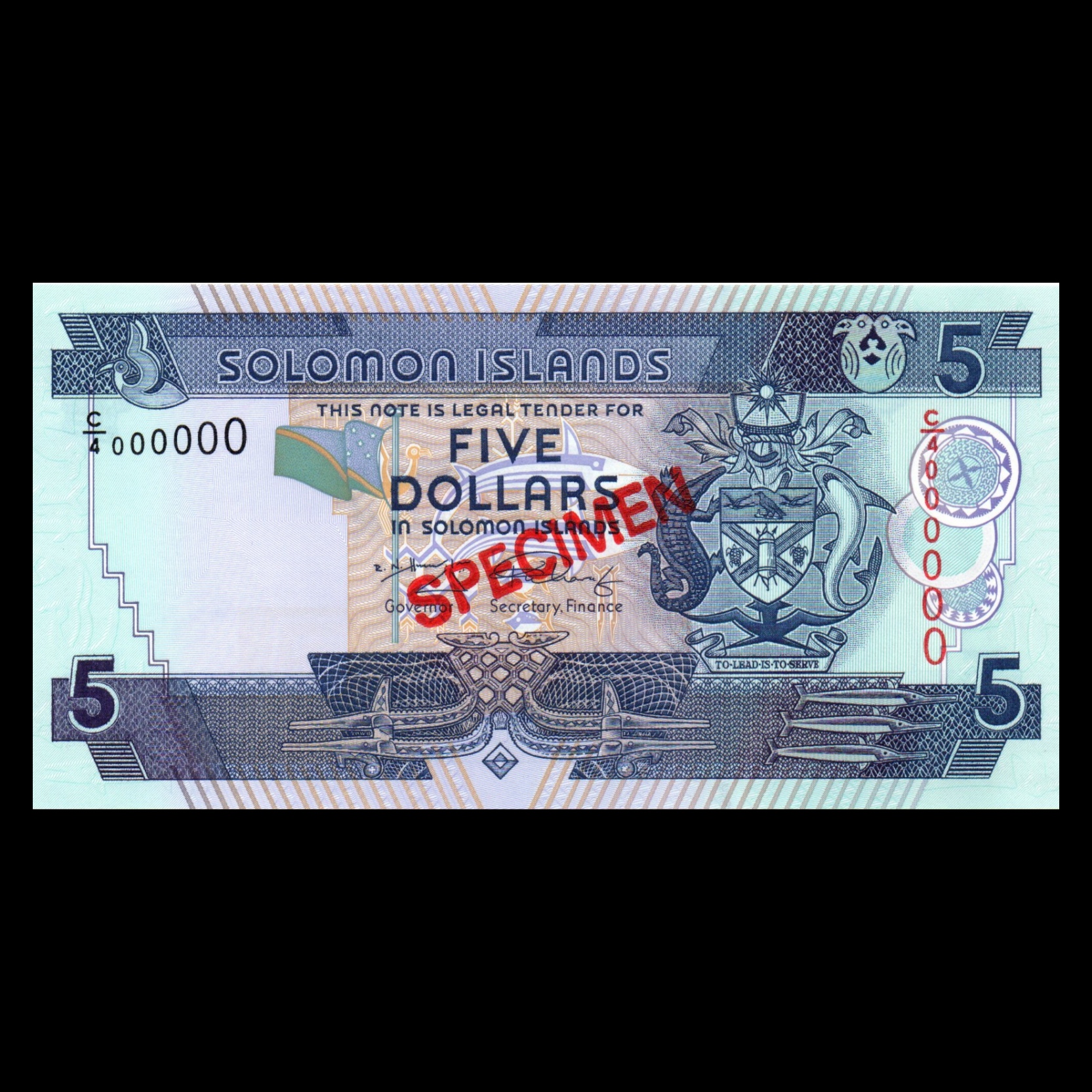 اسکناس تزئینی طرح جزایر سلیمان مدل 5 دلار specimen -UNC