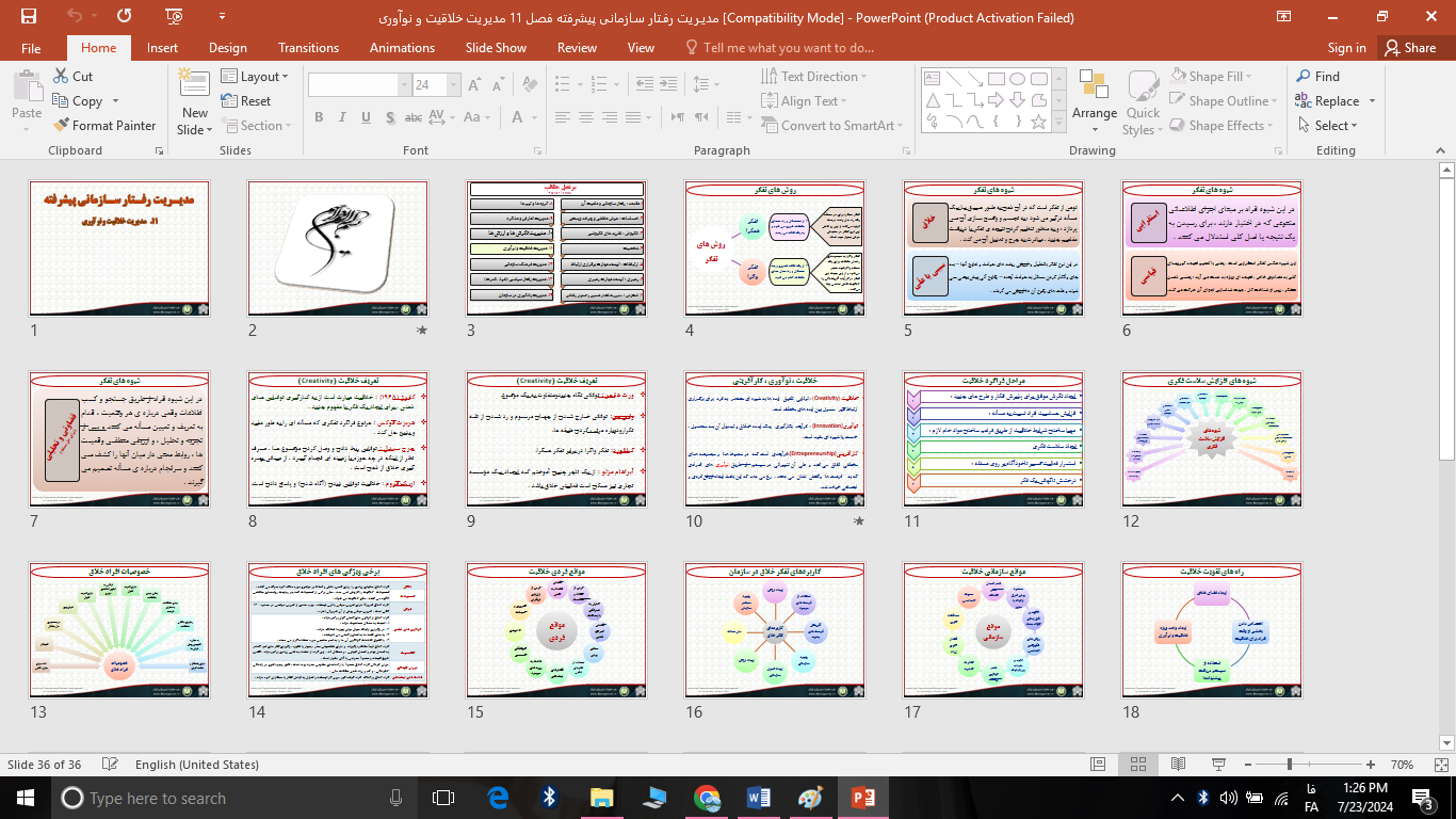 مدیـریت رفـتار سـازمانی پیشرفته فصل 11 مدیریت خلاقیت و نوآوری