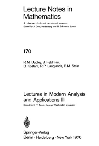 خرید و دانلود نسخه کامل کتاب Lectures in Modern Analysis and Applications III