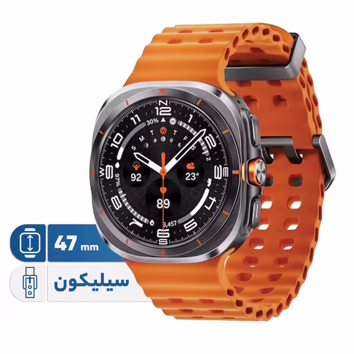 ساعت هوشمند سامسونگ مدل Galaxy Watch Ultra دارای قابلیت های کنترل موسیقی (Music Player)، قابلیت مکالمه از طریق بلوتوث، قابلیت تغییر طرح ساعت یا تم، صفحه همیشه روشن (Always-on Display)، پشتیبانی از دستیار صوتی بند سیلیکون | کالا مکس