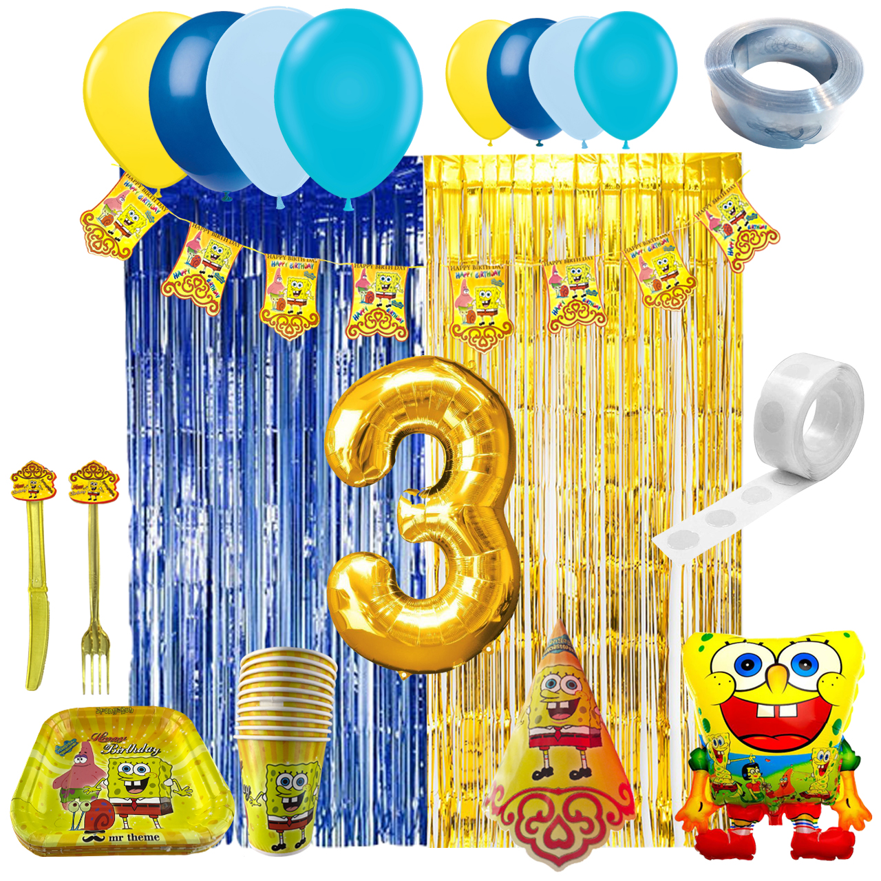 مجموعه 124 عددی تم تولد مستر تم طرح باب اسفنجی سوپر پلاس کد 3