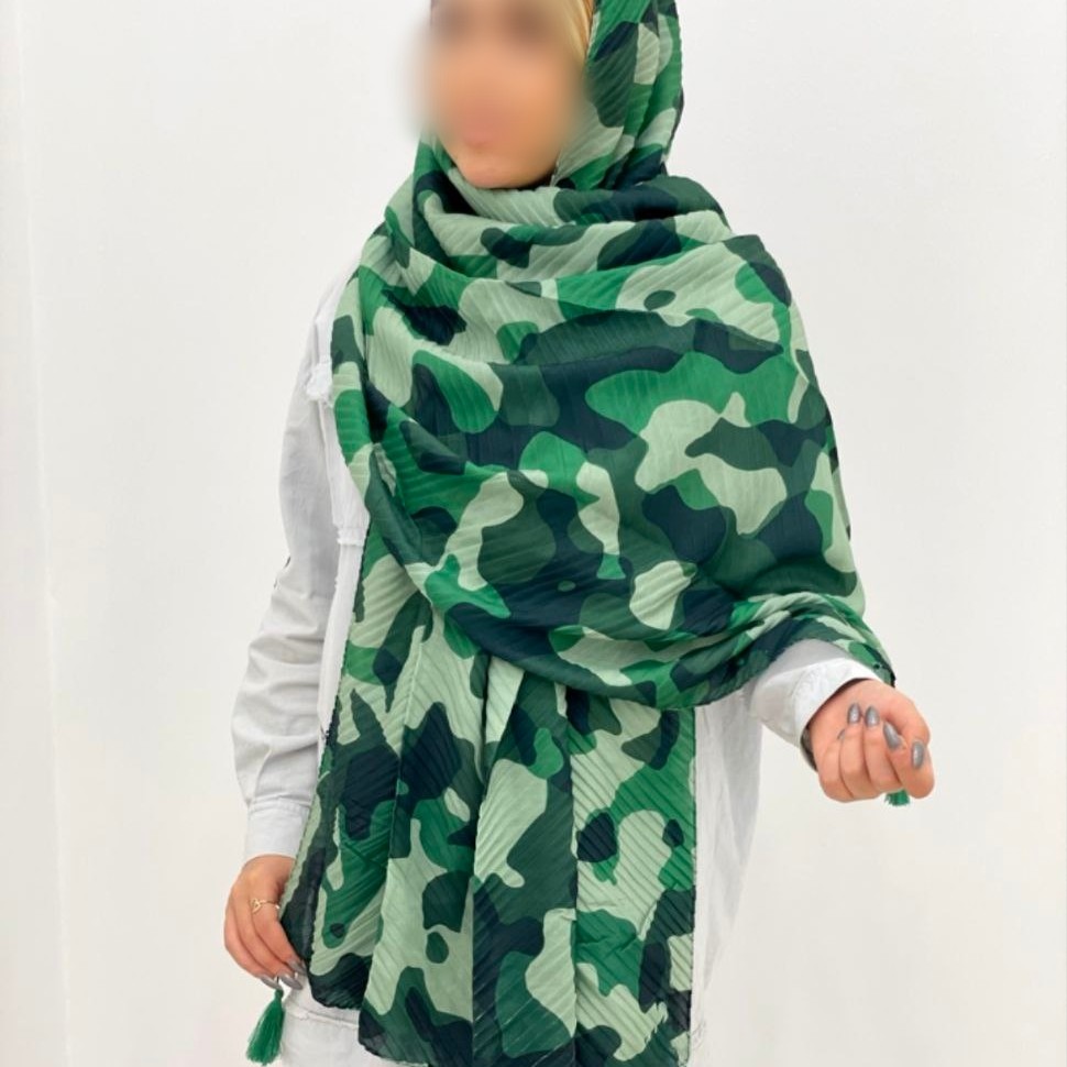 شال پلیسه شال رنگ سبز زنانه و دخترانه شال طرح ارتشی شال زیبا منگوله دار با ارسال رایگان lo19