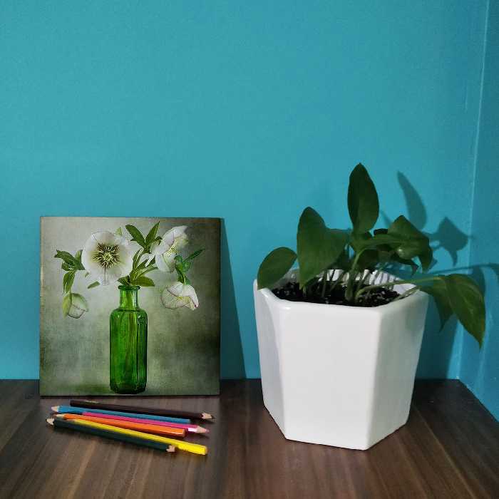 کاشی کارنیلا طرح گل و گلدان شیشه ای مدل لوحی کد WKB682 