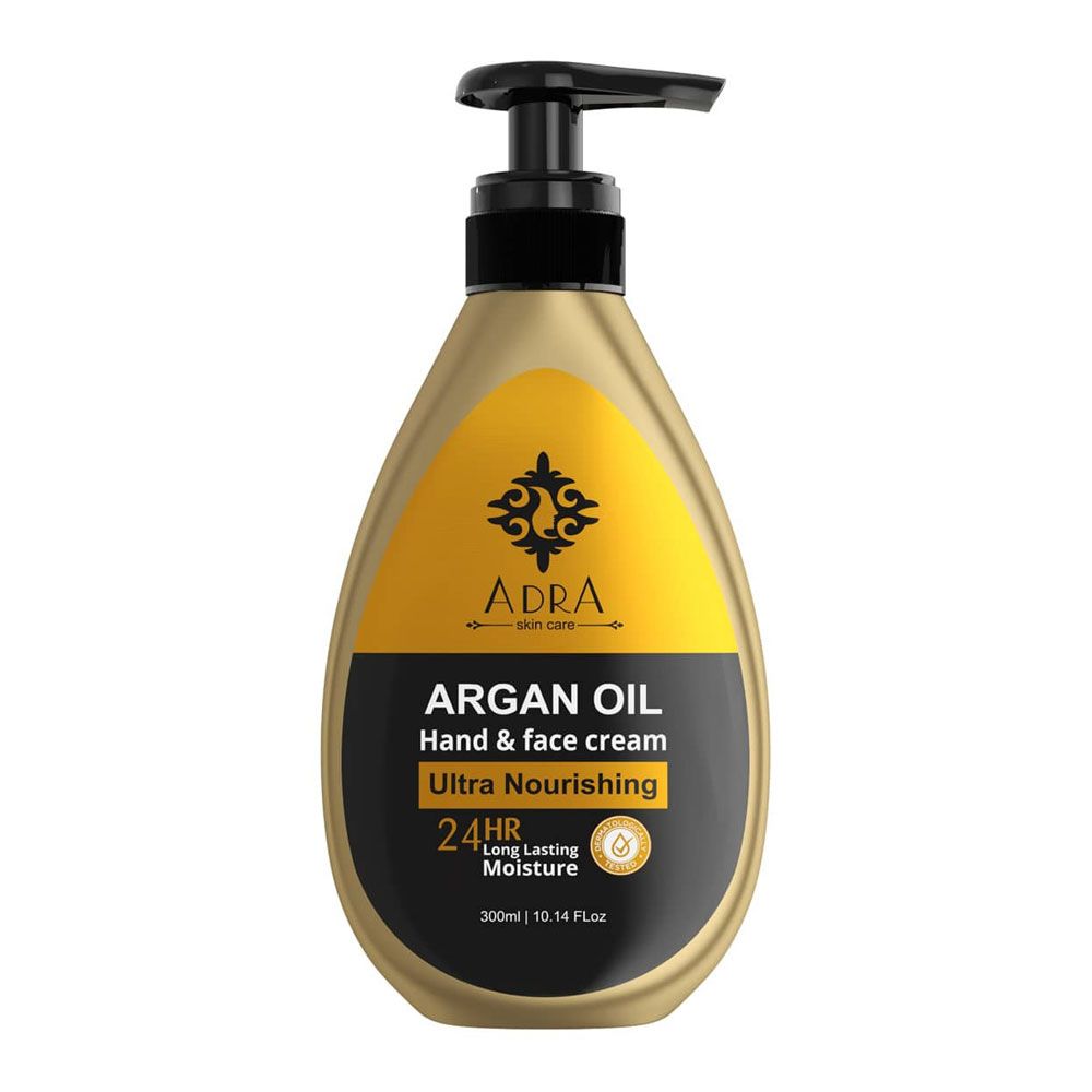 کرم مرطوب کننده پمپی دست و صورت آدرا ADRA | حاوی روغن آرگان | 300ml