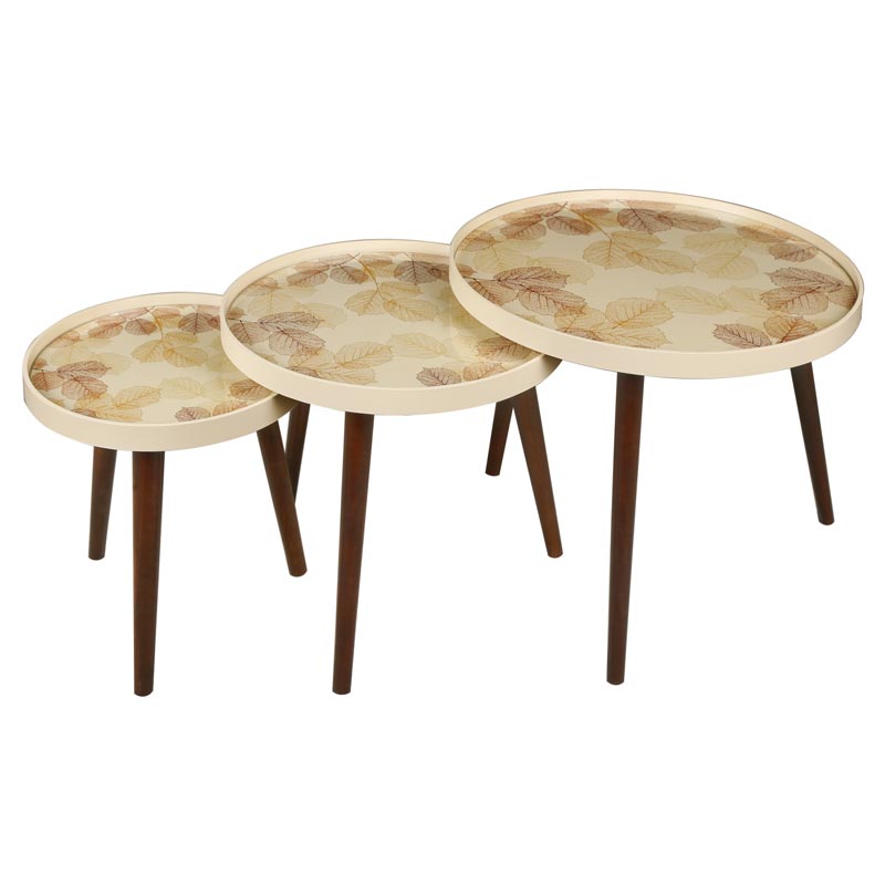 ميز عسلی چوبی سه تکه لوتوس با شيشه طرح دار کد محصول: ALMA-731-Spring Leaves-CR
