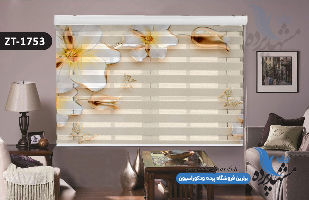 پرده زبرا تصویری چاپی طرح گل سه بعدی کد ZT1753