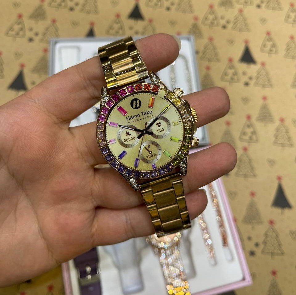 اپل واچ فول نگین به همراه ساعت آنالوگ و دستبند فول نگین مدل Hainoteko RW-18 اصل فول آپشن با گارانتی ساعت هوشمند فول نگین