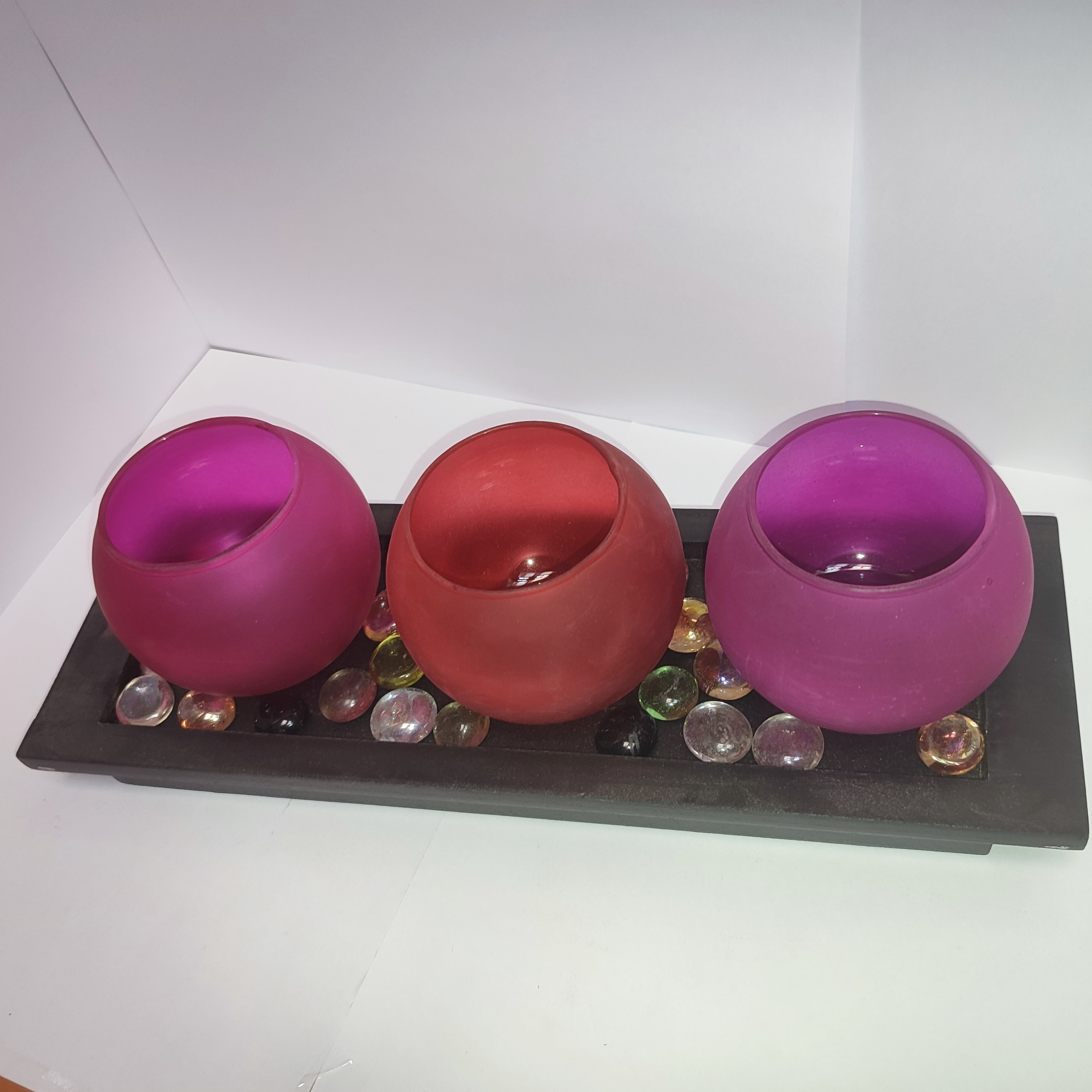 جاشمعی  حباب داری شیشه ای رنگی 3تایی