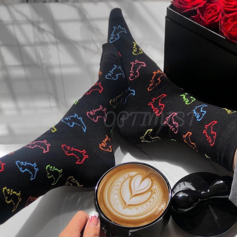 جوراب دایناسور  رنگی ساقدار نخ پنبه فری سایز