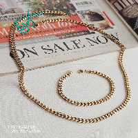 خرید ست زنحیر و دستبند کارتیر رنگ ثابت استیل طلایی کد 1815532 - ردگل