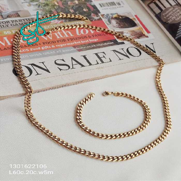 خرید ست زنحیر و دستبند کارتیر رنگ ثابت استیل طلایی کد 1815532 - ردگل