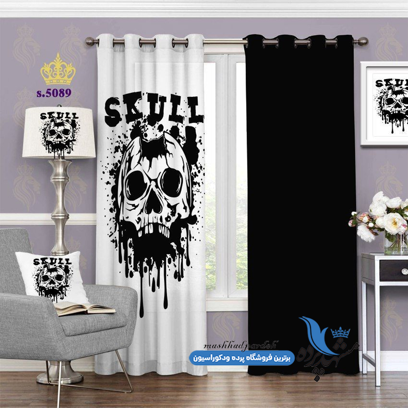 پرده پانچ طرح مدرن طرح جمجمه ترسناک کد s-5089