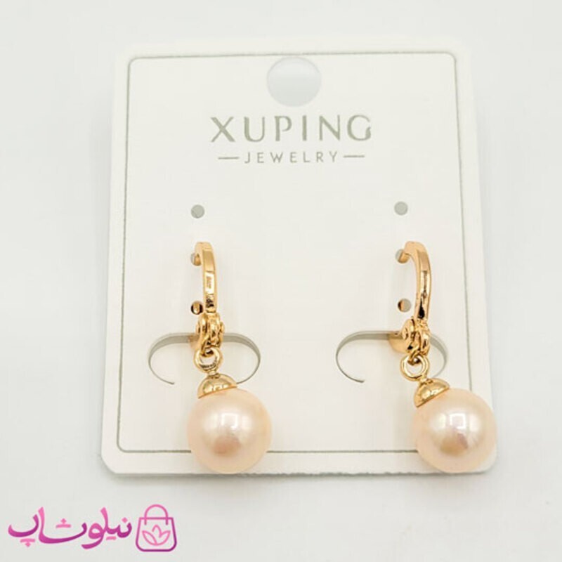 گوشواره دخترانه ژوپینگ با آویز مروارید گلبهی کد 891