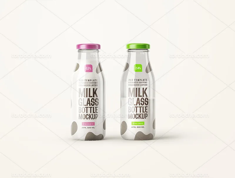 موکاپ بطری شیر کوچک شیشه ای | گرافیک با طعم تربچه