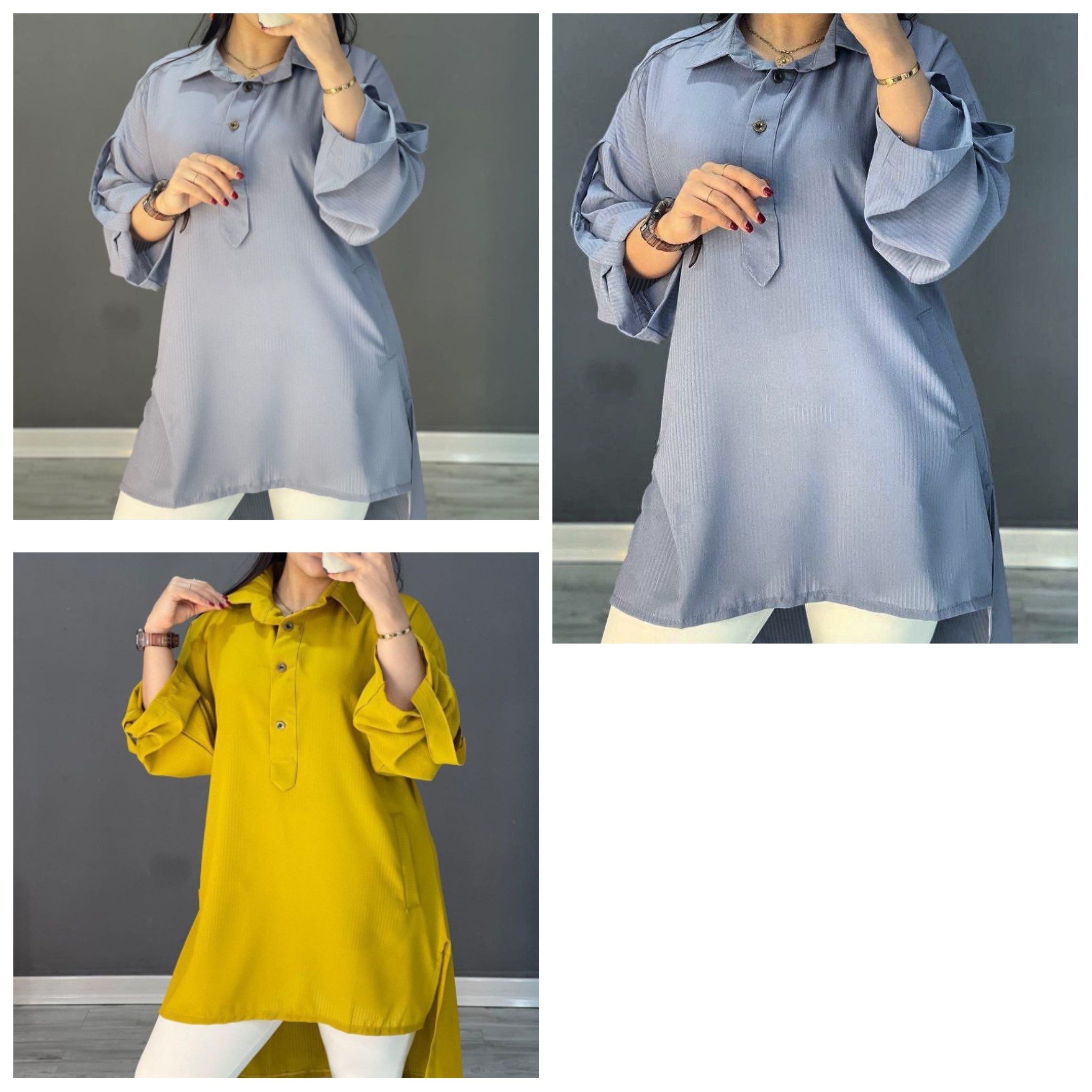 تونیک جیبدار بهار جنس حریر میله ای در 3 رنبگندی فیری سایز 38 تا 48