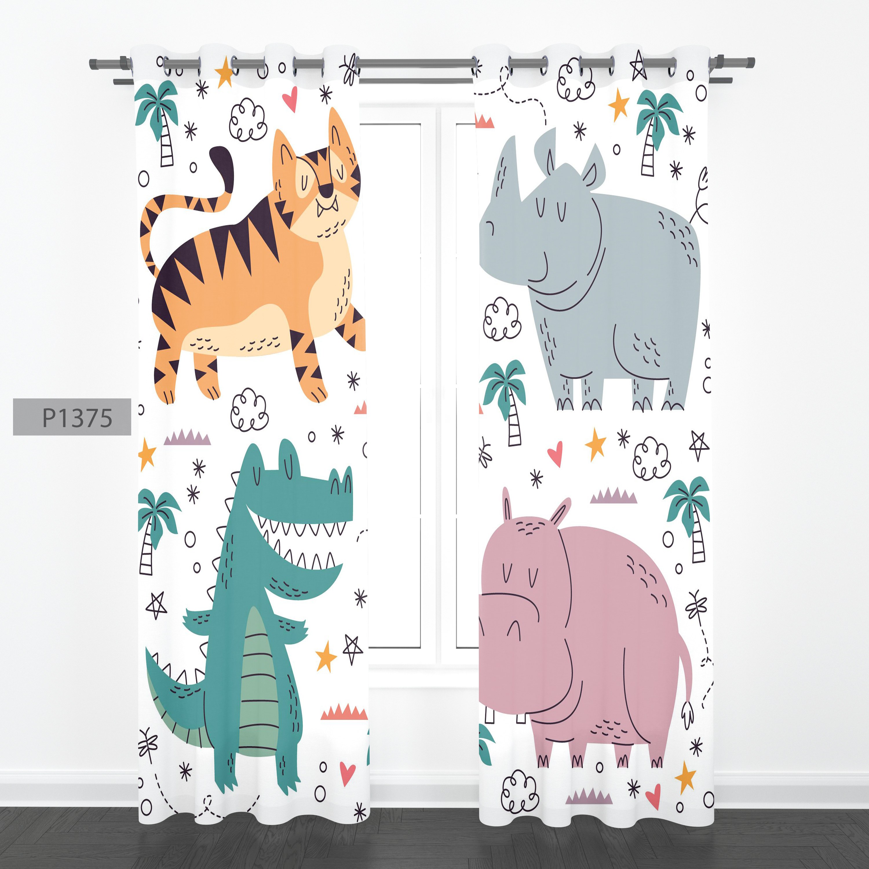 پرده هازان چاپی دو قواره دوخته شده پانچ شده هر قواره عرض 140ارتفاع190کد1375