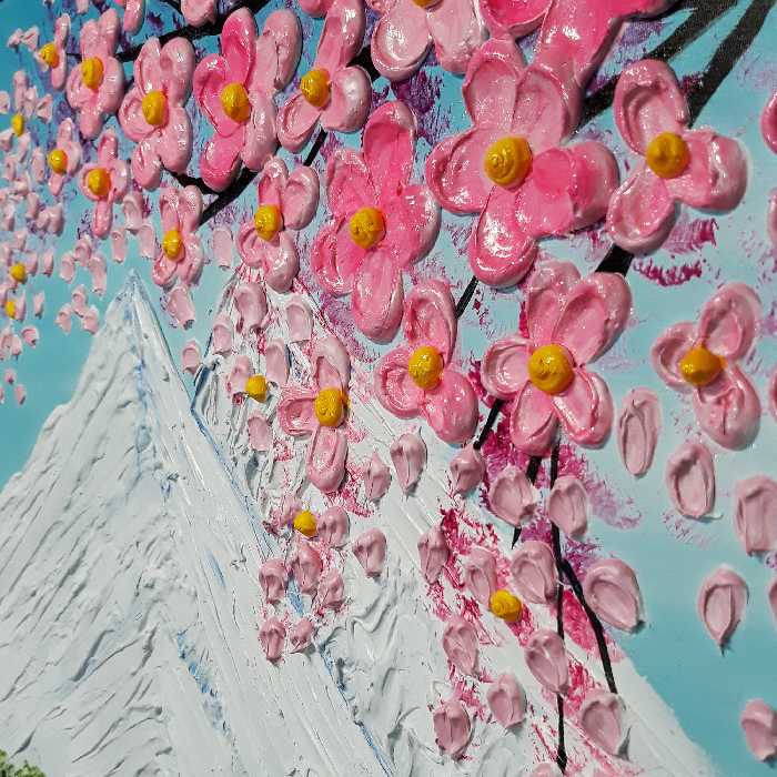  تابلو نقاشی میکس مدیا طرح منظره بهاری برجسته کد 305