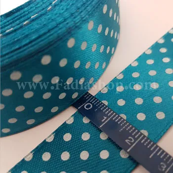 روبان 25 خالدار آبی فیروزه ای میانه 25