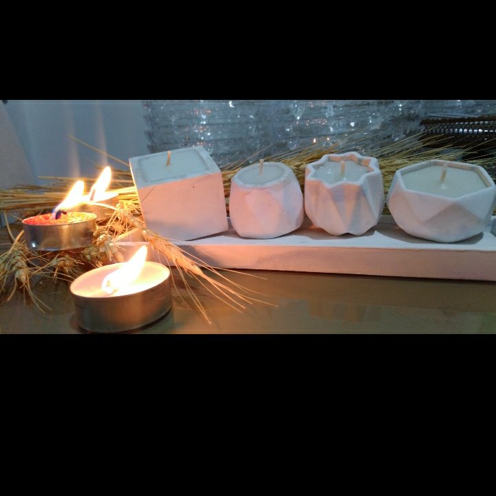 شمع بتنی دکوراتیو ست 4 تایی شمع دکوری با ظرف بتنی