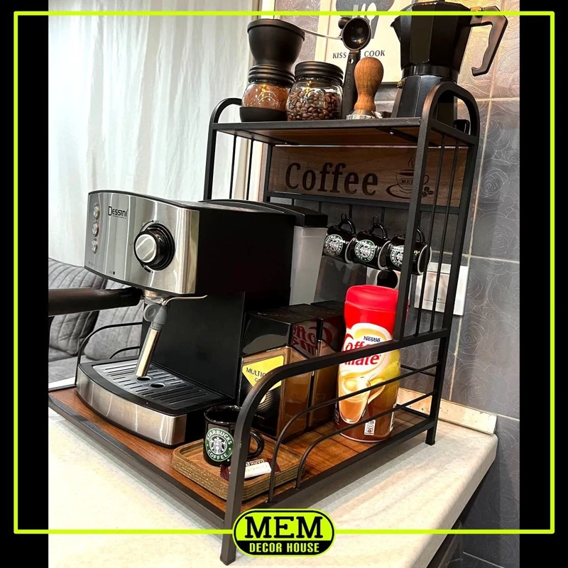 استند اسپرسو ساز  حسنا ابعاد طول 4/5 cm عرض 40/5 cm ارتفاع 50 cm جنس  فلز و mdf روکشدار 8میل رنگ مشکی مات (الک