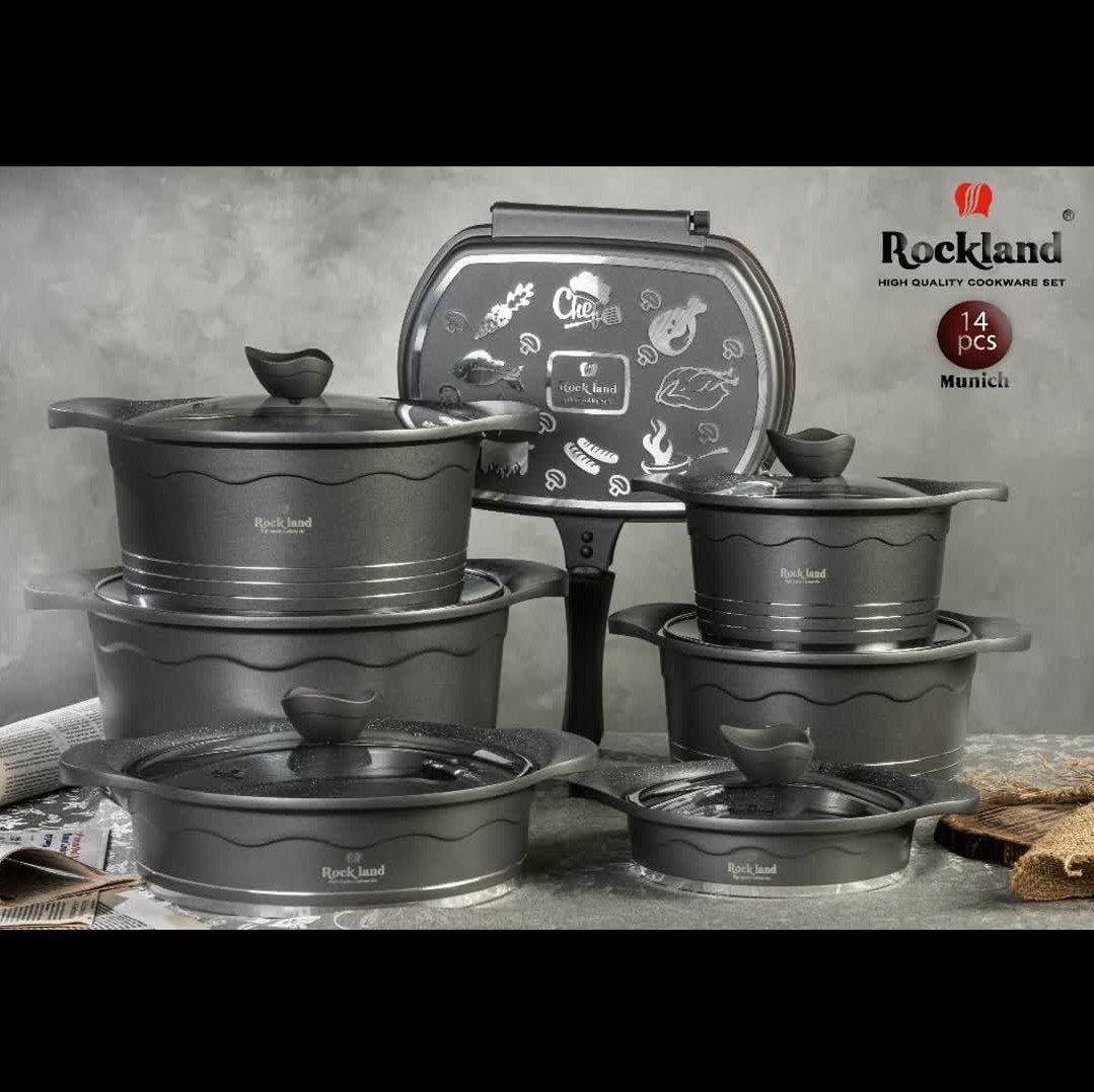 سرویس قابلمه چدن گرانیت راکلند 14 پارچه ( طوسی ) 