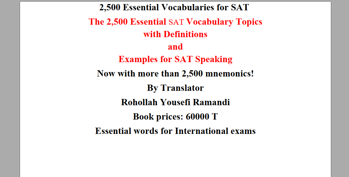 2,500 Essential Vocabularies for SAT