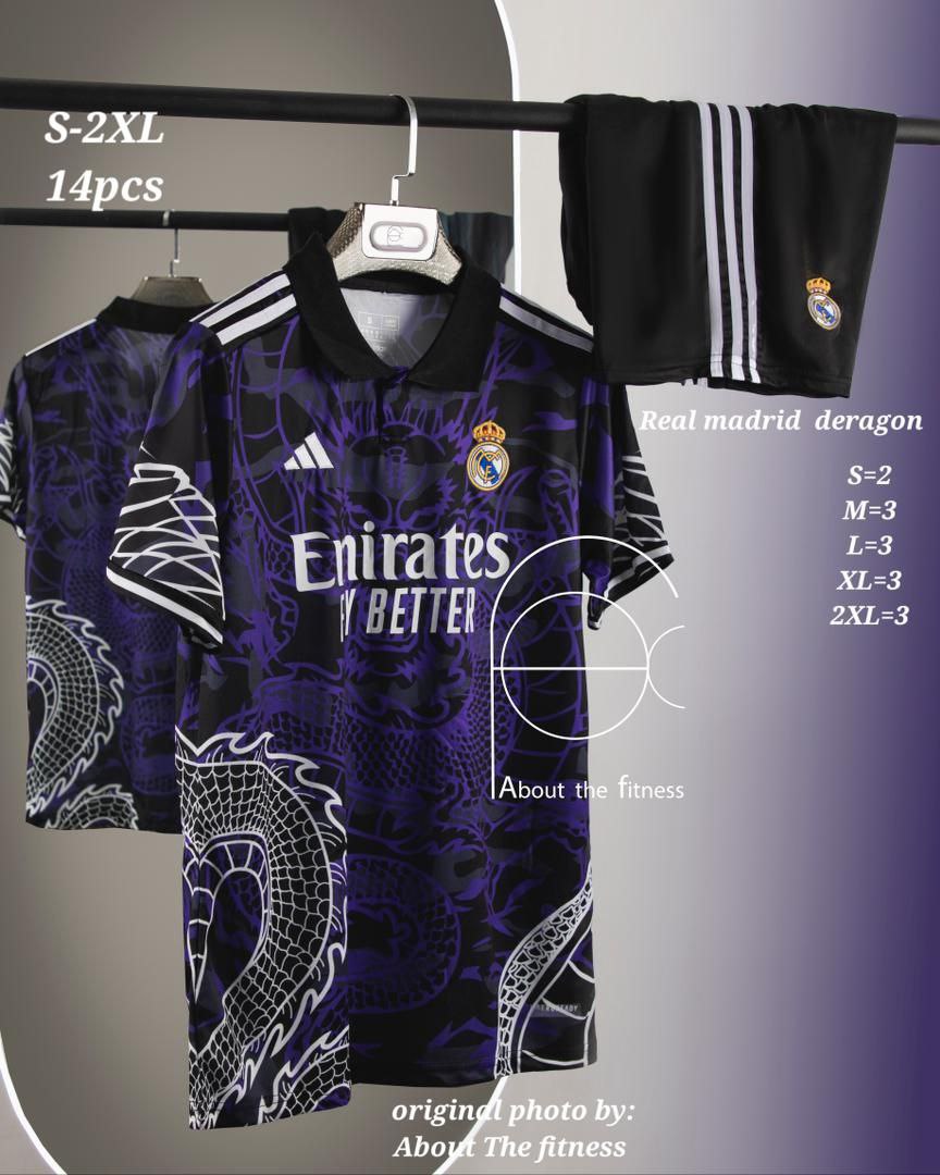 کیت رئال مادرید کانسپت دراگون مشکی (پیراهن شورت) ورژن هواداری