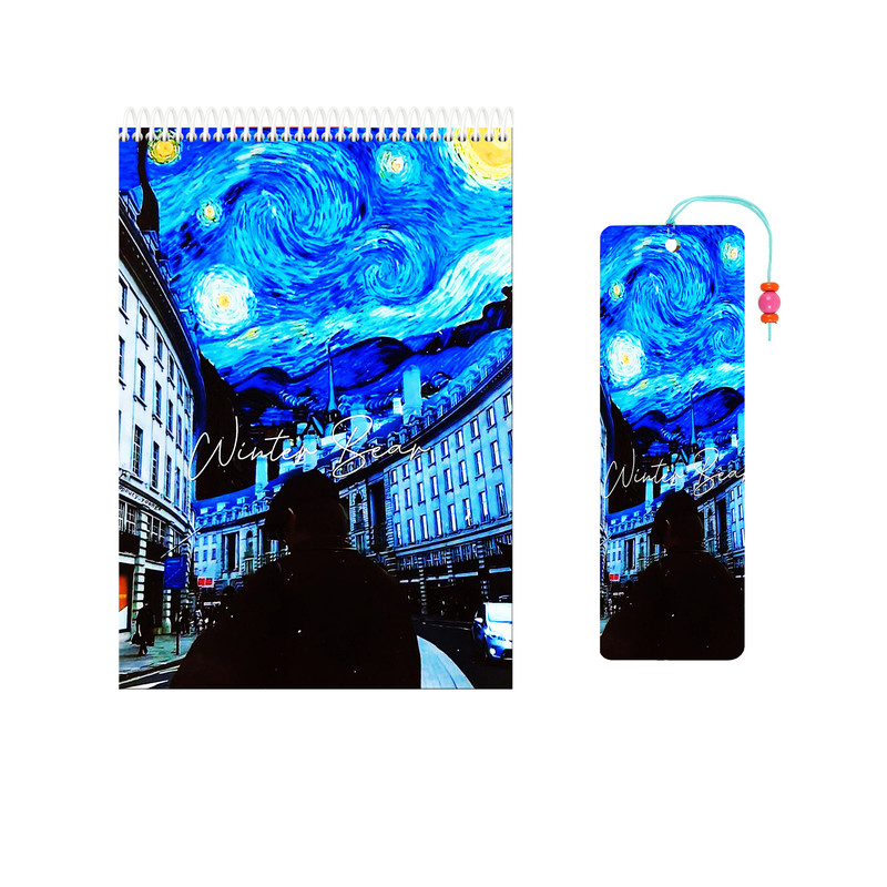 دفتر شطرنجی 100 برگ سهیلا جایروندی طرح ونگوگ به همراه نشانگر چوبی | چاوه