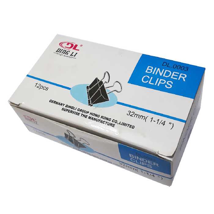 گیره کاغذ دینگ لی مدل DL.003 سایز 32 میلی متر بسته 12 عددی
